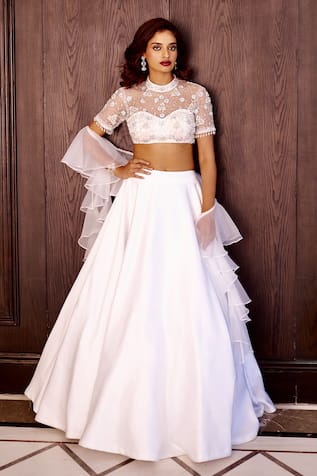Rashika Sharma White Satin Maheem Lehenga Set 