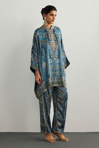 RI.Ritu Kumar Blue Multi Jaisalmer Kaftan & Pant Set 