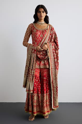 RI.Ritu Kumar Red LINA Designer Kurta Garara Set 