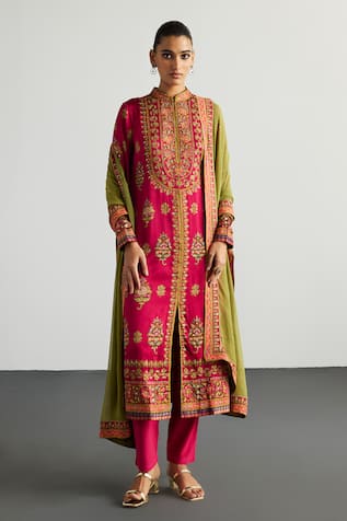 RI.Ritu Kumar Fuschia Olive Designer Kurta Set 