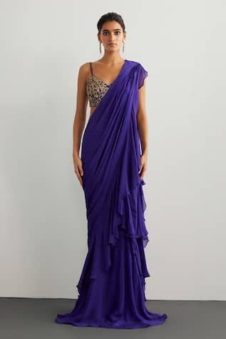 RI.Ritu Kumar Designer Drape Saree With Embroidered Blouse 