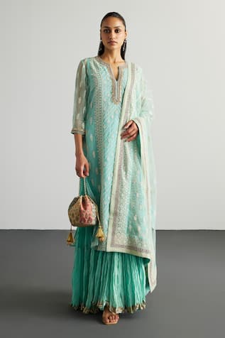 RI.Ritu Kumar Aqua Blue Lucknowi Kurta Set 