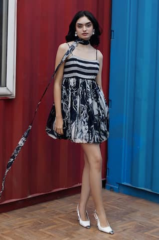 She'll Blue-White Cotton Gauze Stripe Dress 