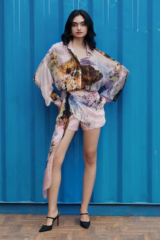 She'll Coral Chiffon Designer Dress 