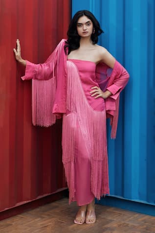 She'll Fringe Detail Hot Pink Dress 