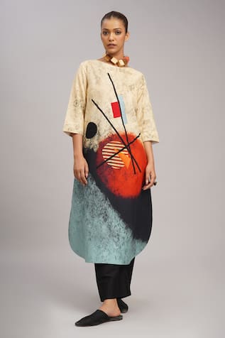 Taika By Poonam Bhagat Multicolor Abstract Art Linen Tunic 