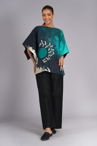 Taika By Poonam Bhagat Teal Sky Linen Tunic 