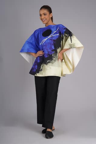 Taika By Poonam Bhagat Abstract Art Printed Blue Sky Top 