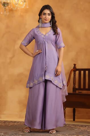 Anshu Wadhwa Mauve Chanderi Kurta Set with Dupatta 