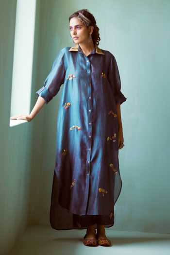 Medha Teal Blue Chanderi Kurta Set 