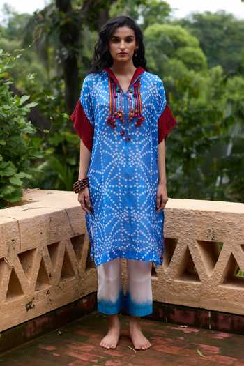 Medha Light Blue Silk Tunic & Pant Set 