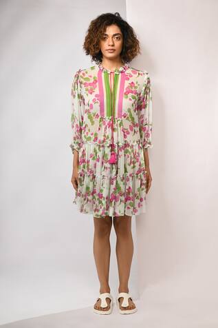 Rimi Nayak Bougainvillea Printed Tiered Dress 