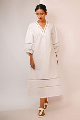 Rimi Nayak White Long Dress with Organza Details 