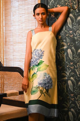 Hydrangea Print Offshoulder Dress 