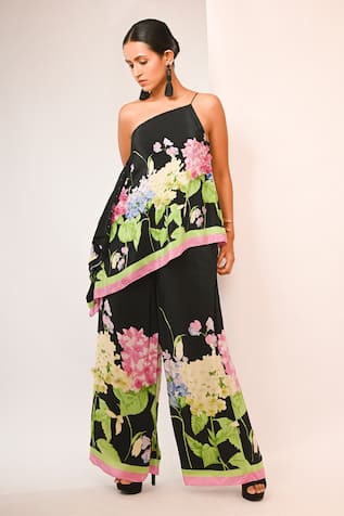 Rimi Nayak Hydrangea Printed Trousers with Embellishments 