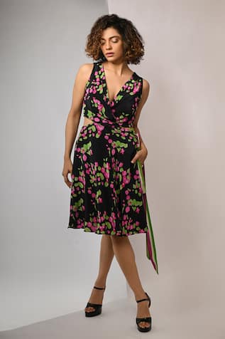Rimi Nayak Bougainvillea Printed Wrap Dress 