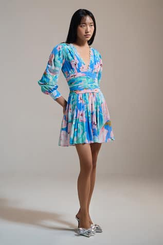 The Iaso Azure Bloom Mini Dress 