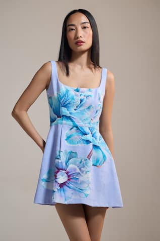 The Iaso Floral Print Sea Petal Mini Dress 