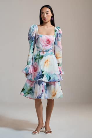 THE IASO Pastel Bloom Tiered Midi Dress 