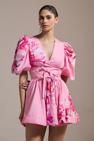 THE IASO Blush Bloom Wrap Mini Dress 