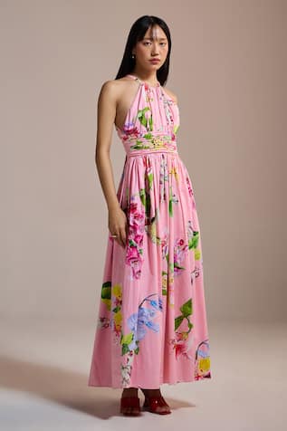 THE IASO Blossom Breeze Halter Maxi Dress 