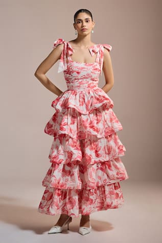 THE IASO Rose Ruffle Tiered Dress 