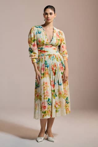 THE IASO Garden Bloom Pleated Midi Dress 