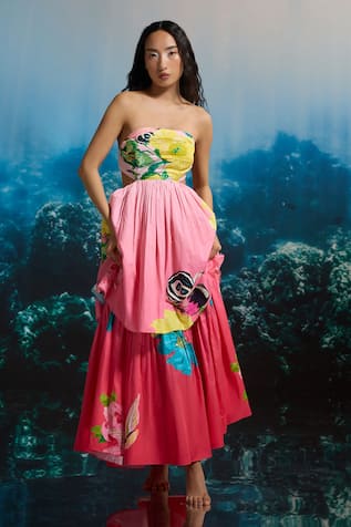 THE IASO Hibiscus Sunset Strapless Dress 