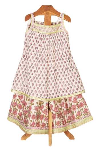 MINIME ORGANICS Block Printed A-line Kurta & Sharara Set 