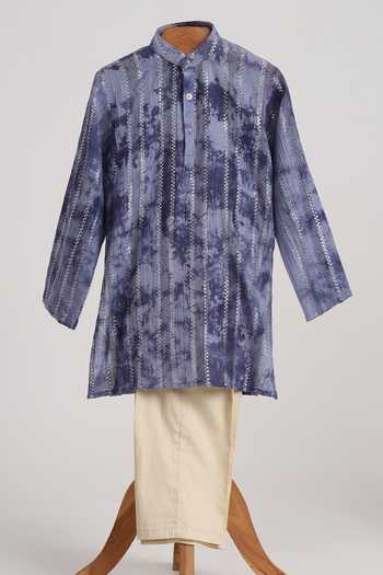 MINIME ORGANICS Blue Cotton Lurex Kurta & Pyjama Set 