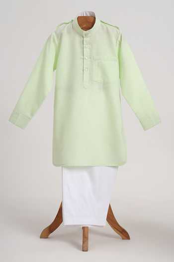 MINIME ORGANICS Light Green Cotton Kurta & Salwar Set 