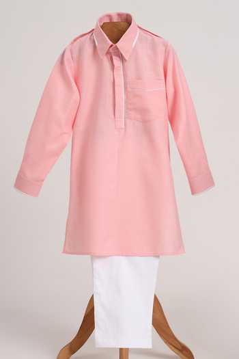MINIME ORGANICS Light Pink Pathani Kurta & Salwar Set 