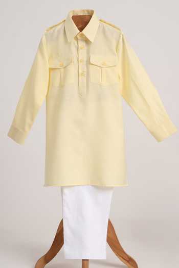 MINIME ORGANICS Light Yellow Pathani Kurta & Salwar Set 