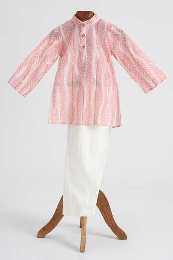 MINIME ORGANICS Pink Patterned Cotton Kurta & Pyjama Set 