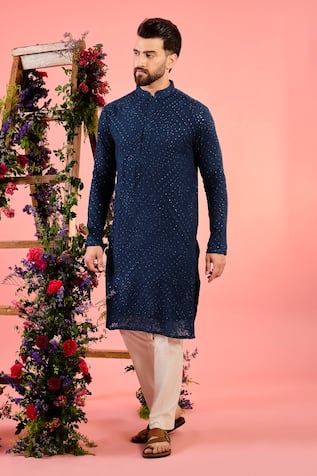 Kasbah Navy Blue Chikankari Kurta 