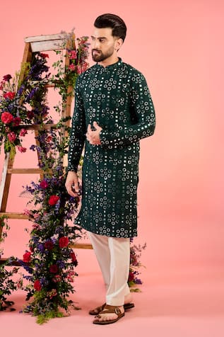 Kasbah Mirror Work Bottle Green Kurta 