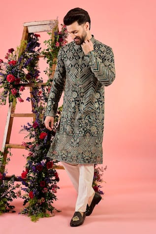 Kasbah Midnight Teal Sequin Embroidered Kurta 