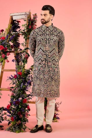 Kasbah Midnight Black Sequin Embroidered Kurta 