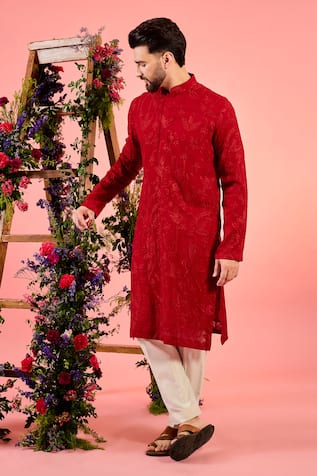 Kasbah Red Chikankari Kurta 
