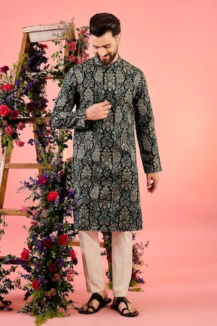 Kasbah Black Chikankari Silk Kurta 