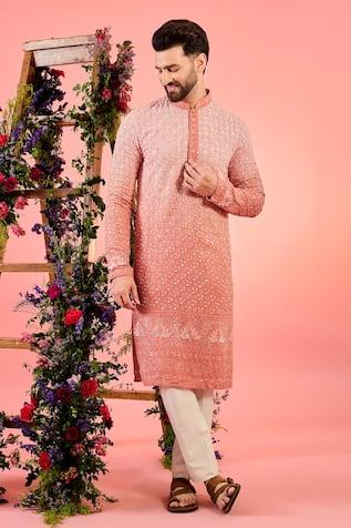 Kasbah Ombre Peach Mirror Work Kurta 