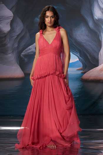 Amrta By Guneet Kondal Coral Ruching Maxi Dress 