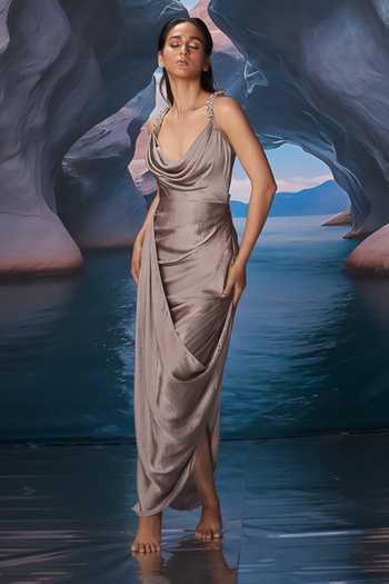 Amrta By Guneet Kondal Silver Shark Satin Dress 
