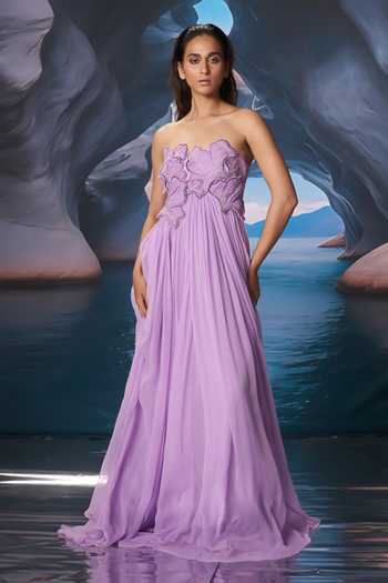 Amrta By Guneet Kondal Lilac Applique Embroidered Designer Gown 