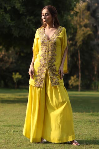 Nazar By Indu Yellow Embroidered Tunic & Pant Set 