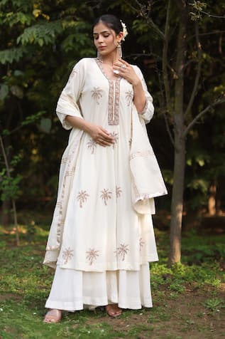Nazar By Indu Ivory Embroidered Kurta & Palazzo Set 