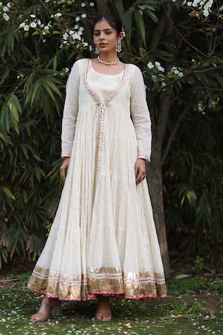 Nazar By Indu Ivory Anarkali Set With Inner Slip Dress 
