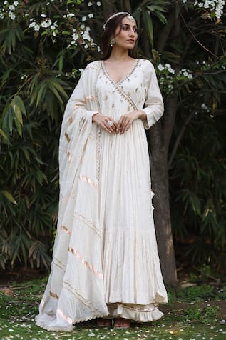 Nazar By Indu Ivory Embroidered Kurta Gharara Set 