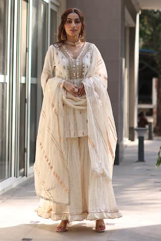 Nazar By Indu Ivory Embroidered Kurta Gharara Set 