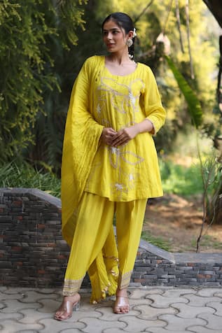 Nazar By Indu Yellow Mul Mul 3 Piece Kurta Set 